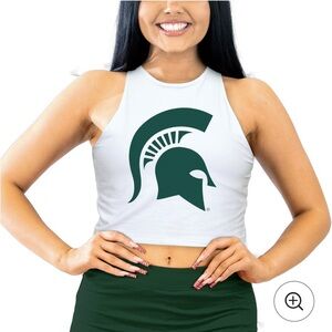 Michigan State Athletic Crop Tank Top - White